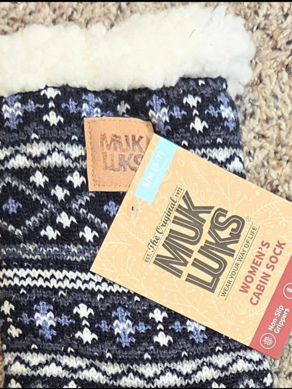 Muk Luks Cabin Socks NEW Women's Non Skid Slipper Fuzzy Lined NWT Sz S 5-7